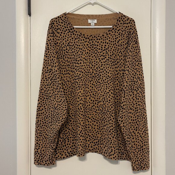 J. Crew #AZ889 Women's Plus L/S Pullover Cheetah Teddie Sweater 3X Brown/Black - Picture 1 of 9